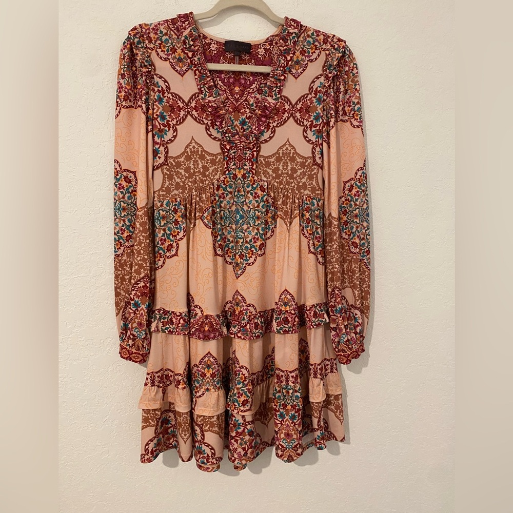 Hale Bob Peach and Pink Printed Mini Dress